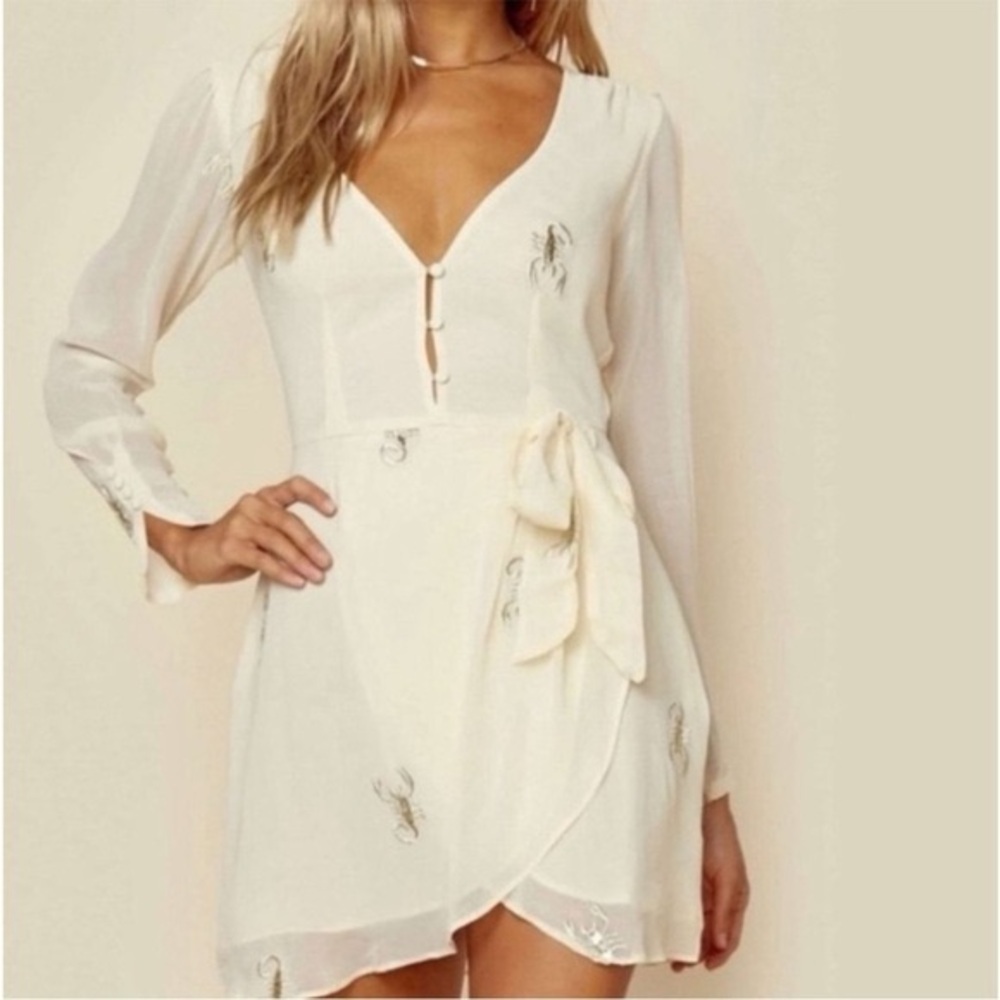 For Love And Lemons Cream Mini Dress with Embroidery